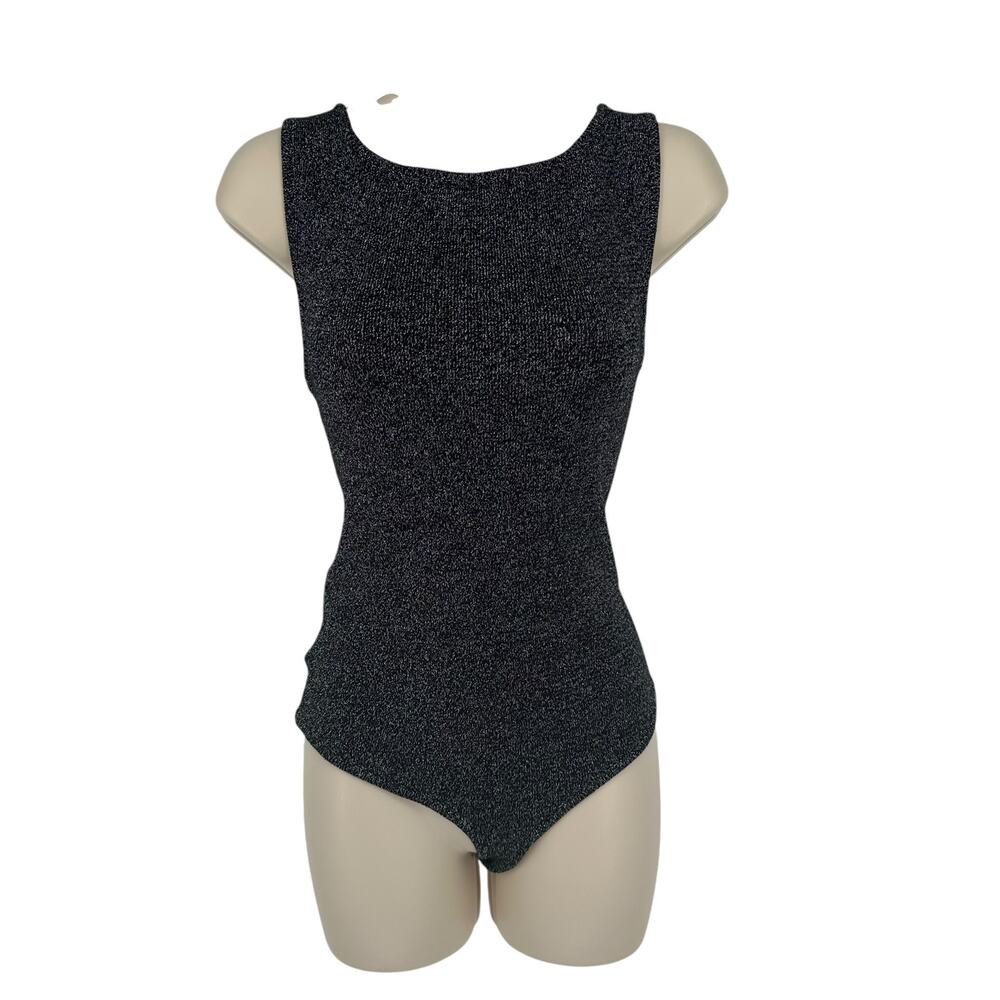 NWOT Black Tape_ Black Metallic Tank Bodysuit SZ XL